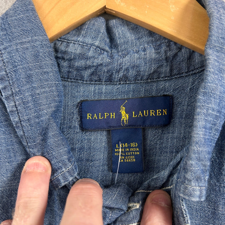 Polo Ralph Lauren Chambray Denim Kids Button Down Shirt Size Large