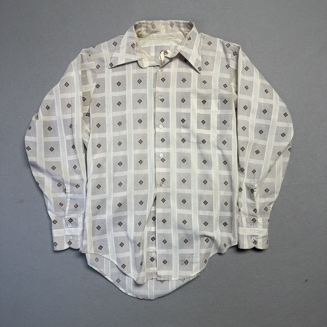 Vintage 1970s Grid Pattern Button Down Shirt Size Large
