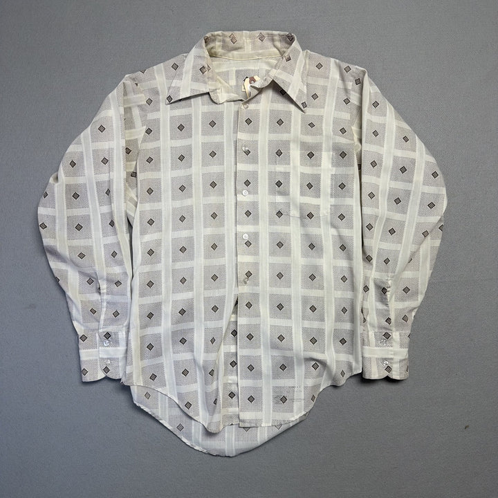 Vintage 1970s Grid Pattern Button Down Shirt Size Large