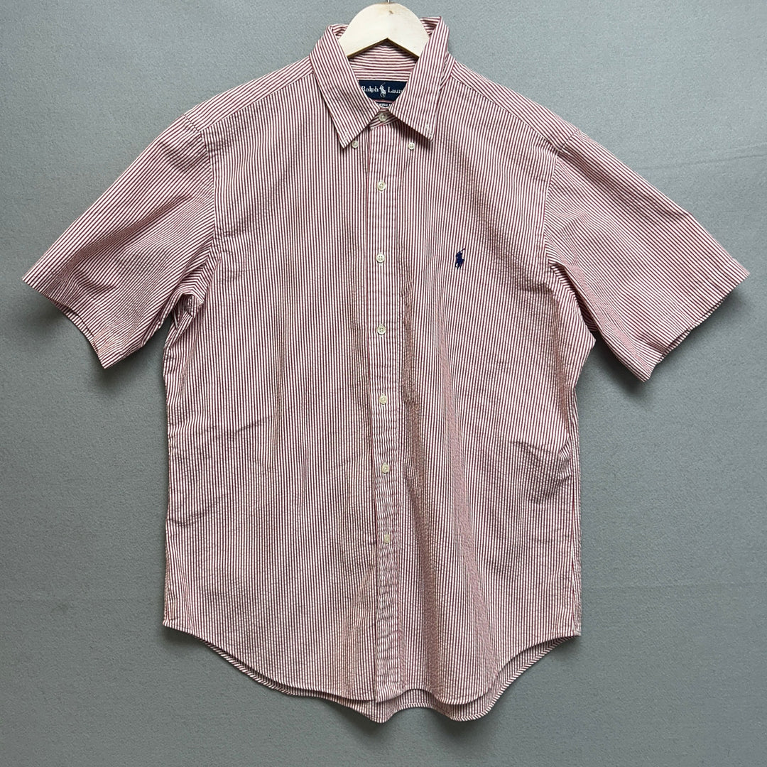Vintage Polo Ralph Lauren Seersucker Button Down Shirt Size Large
