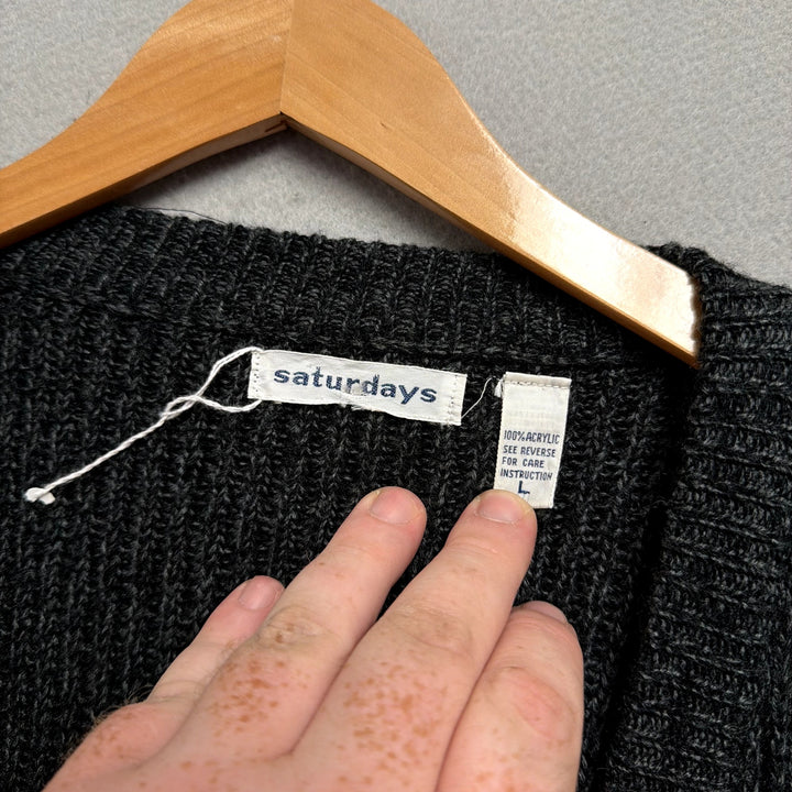 Vintage Saturdays Charcoal Gray Cardigan Sweater Size Large