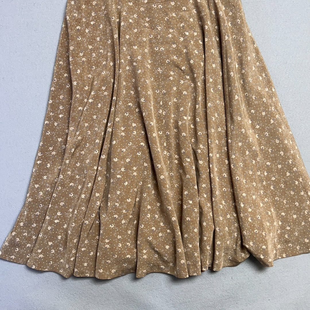 Petit Carina Brand Brown Floral Print Maxi Summer Evening Dress Size 8 (Medium)