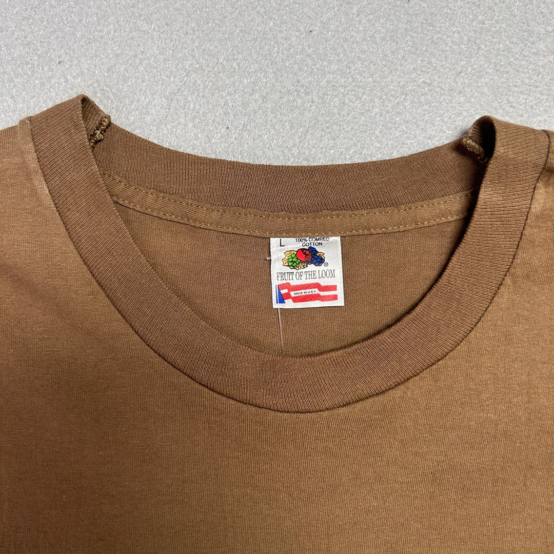 Vintage Fruit of the Loom Brown Blank T Shirt Size Large