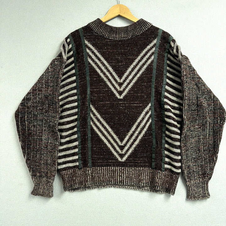 Vintage City Streets Leather Panel Sweater Size Large