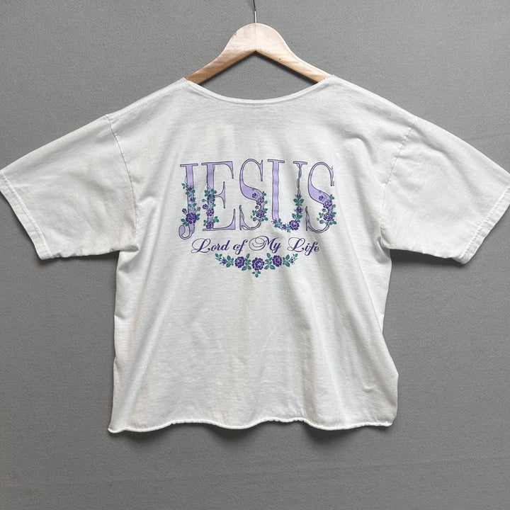 Not By Might Not By Power Cropped Jesus Tee White Size Large Double Sided