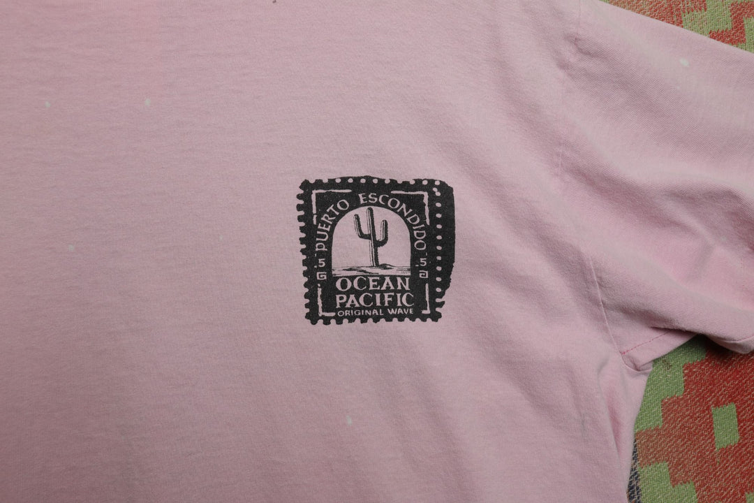 Ocean Pacific Vintage Pink Surf T Shirt Large 80s
