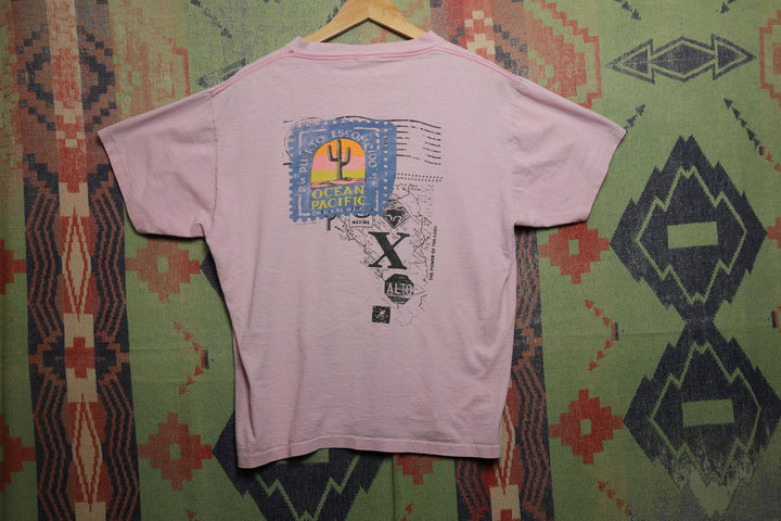 Ocean Pacific Vintage Pink Surf T Shirt Large 80s