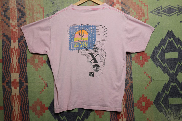 Ocean Pacific Vintage Pink Surf T Shirt Large 80s