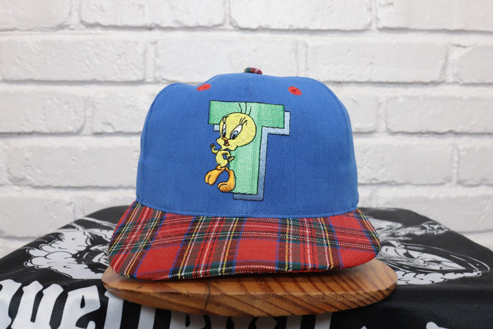 90s Vintage Tweety Bird Plaid Brim Hat