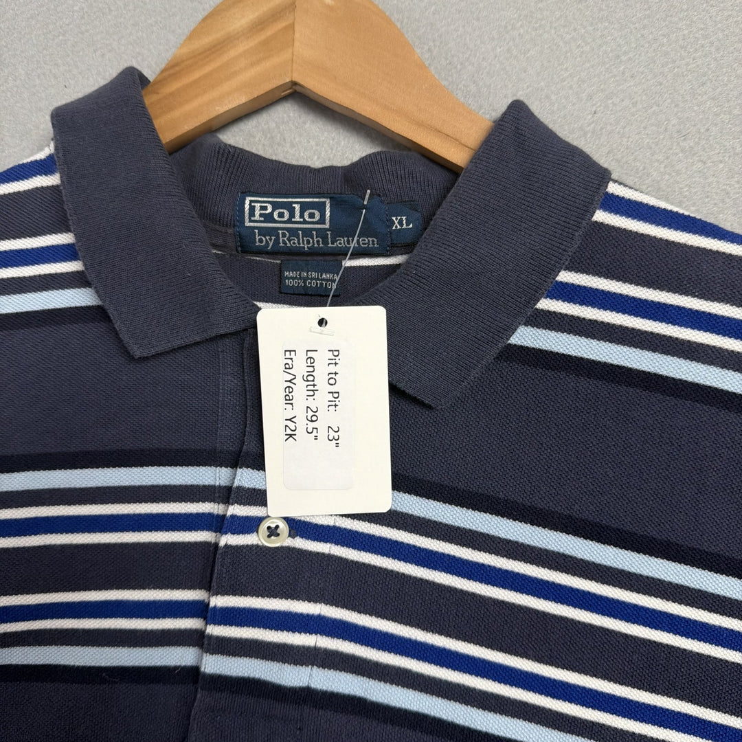 Vintage Ralph Lauren Blue Multi Stripe Polo Shirt Size XL