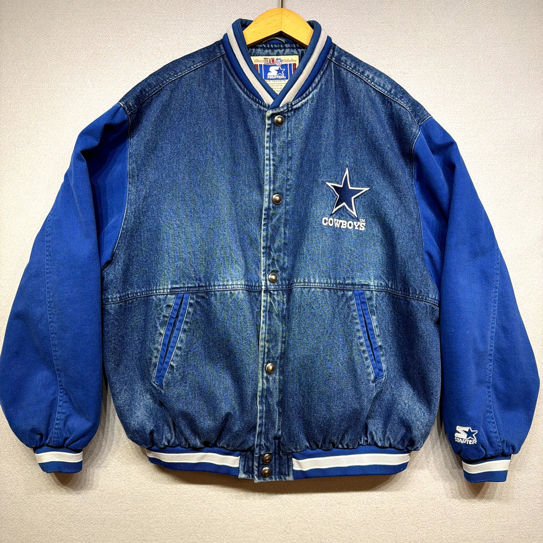 Vintage Dallas Cowboys Starter Denim Bomber Jacket Size XL