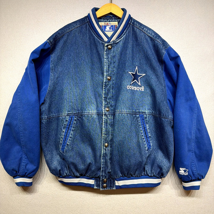 Vintage Dallas Cowboys Starter Denim Bomber Jacket Size XL