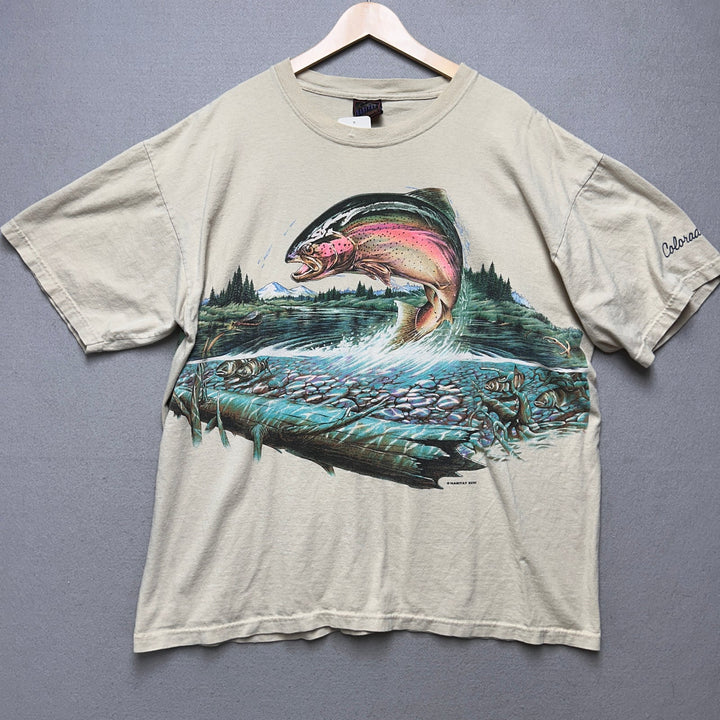 Vintage All Over Print Trout Fish T Shirt size XXL