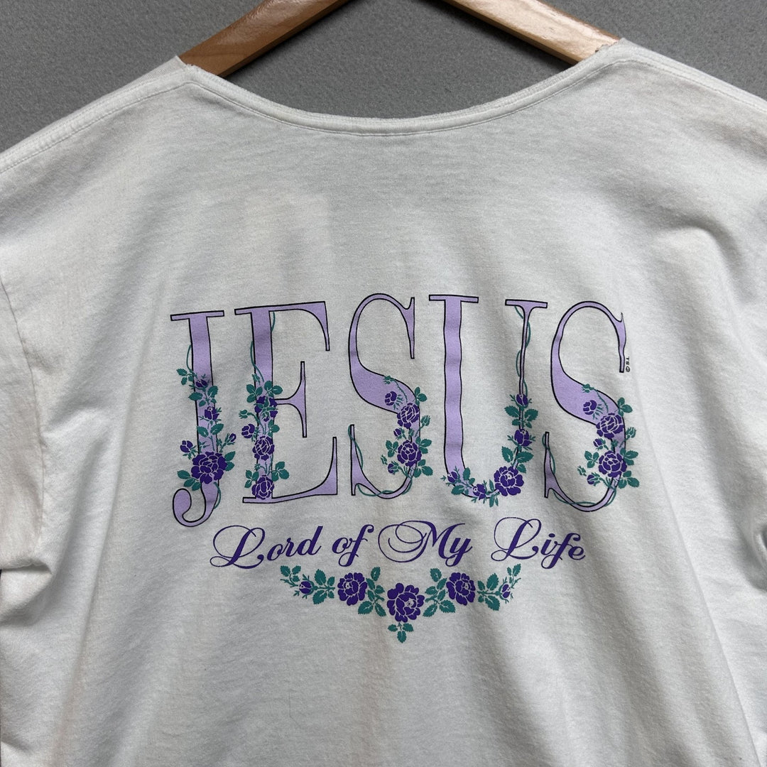 Not By Might Not By Power Cropped Jesus Tee White Size Large Double Sided