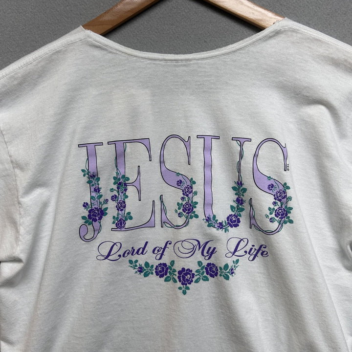 Not By Might Not By Power Cropped Jesus Tee White Size Large Double Sided