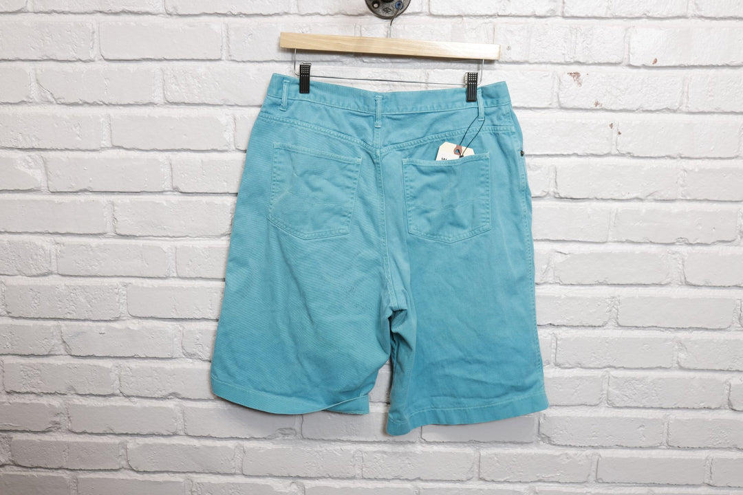 90s essentials sport teal denim shorts size 31/11