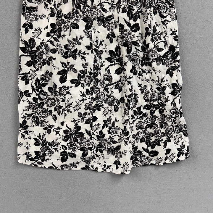 London Times Women's White/Black Floral A-Line Knee Length Linen Dress Size 8