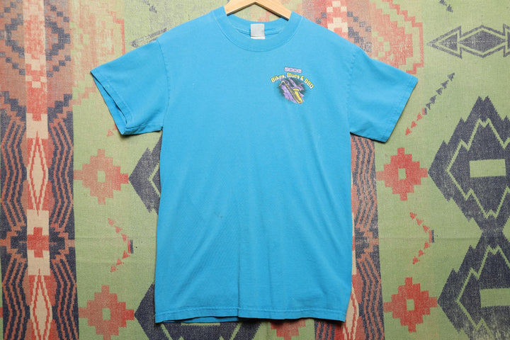 Bikes Blues and BBQ 2006 Vintage T Shirt Small 2000s Blue Biker
