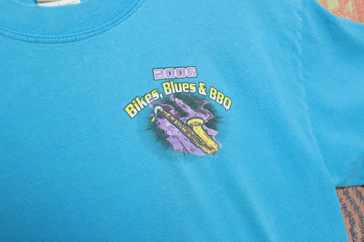 Bikes Blues and BBQ 2006 Vintage T Shirt Small 2000s Blue Biker