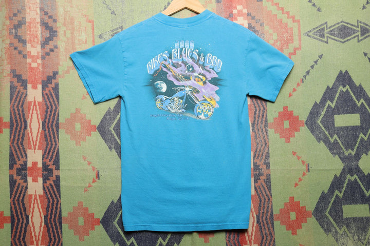 Bikes Blues and BBQ 2006 Vintage T Shirt Small 2000s Blue Biker