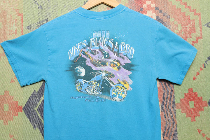 Bikes Blues and BBQ 2006 Vintage T Shirt Small 2000s Blue Biker