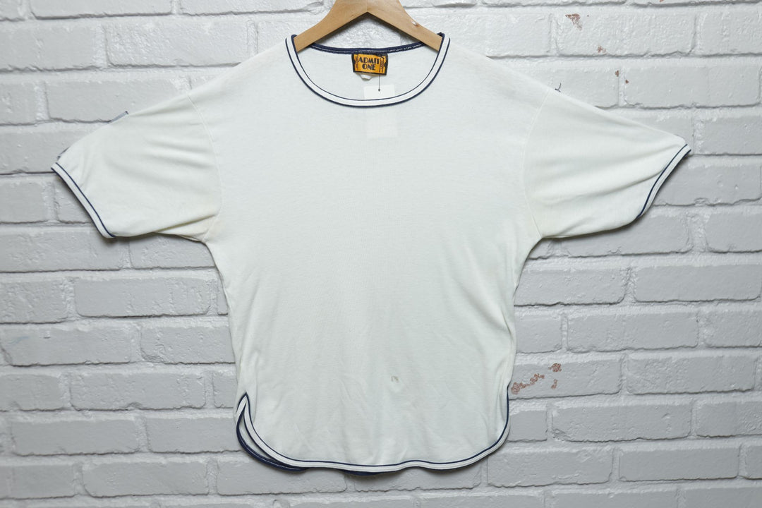 Admit One Vintage White Ringer T Shirt 80s Large