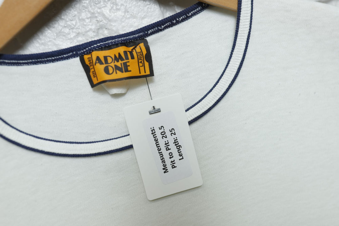 Admit One Vintage White Ringer T Shirt 80s Large