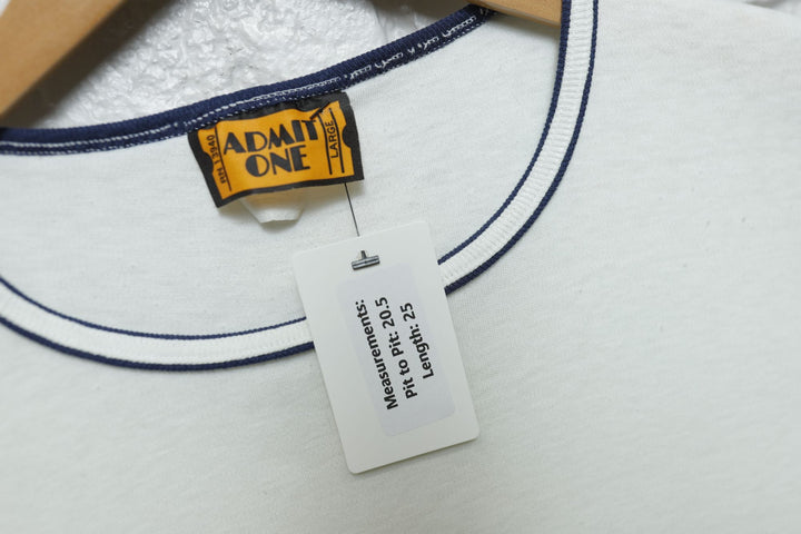 Admit One Vintage White Ringer T Shirt 80s Large