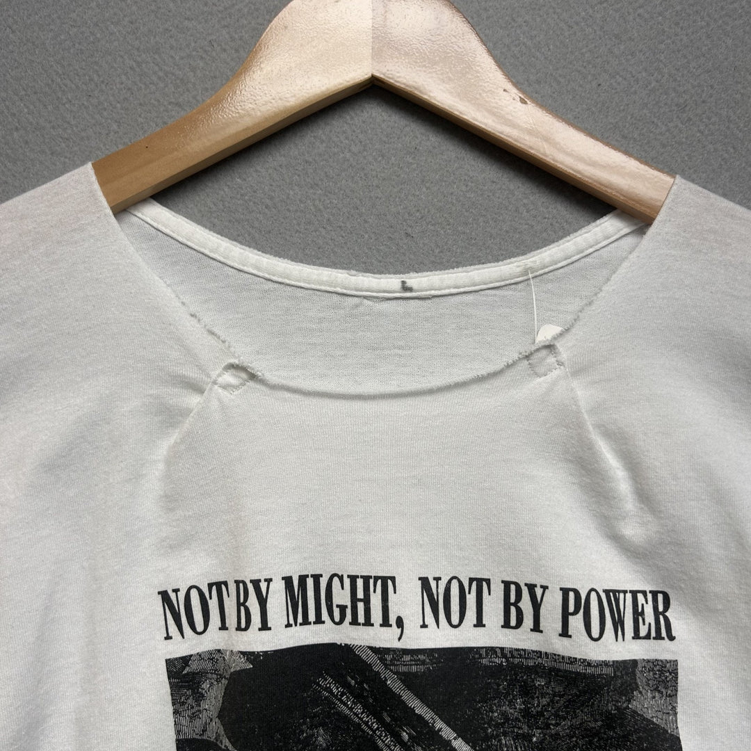 Not By Might Not By Power Cropped Jesus Tee White Size Large Double Sided