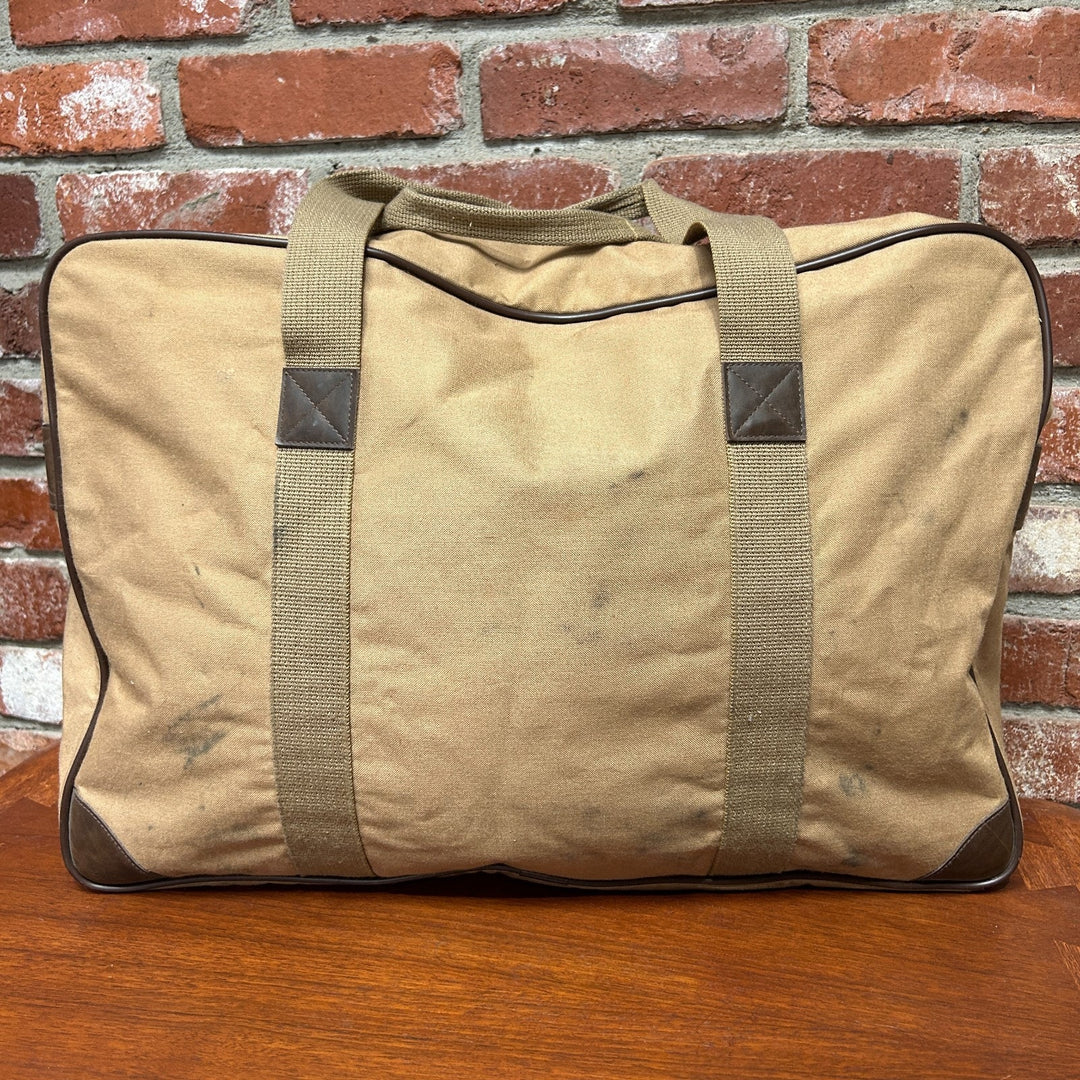 Ralph Lauren Duffle Bag Vintage Tan Canvas and Leather Travel Weekender Bag