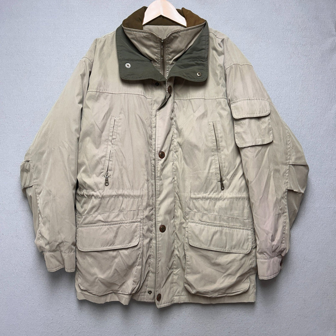 Vintage Mens St John's Bay Beige Quilted Lining Winter Coat Jacket Size Large