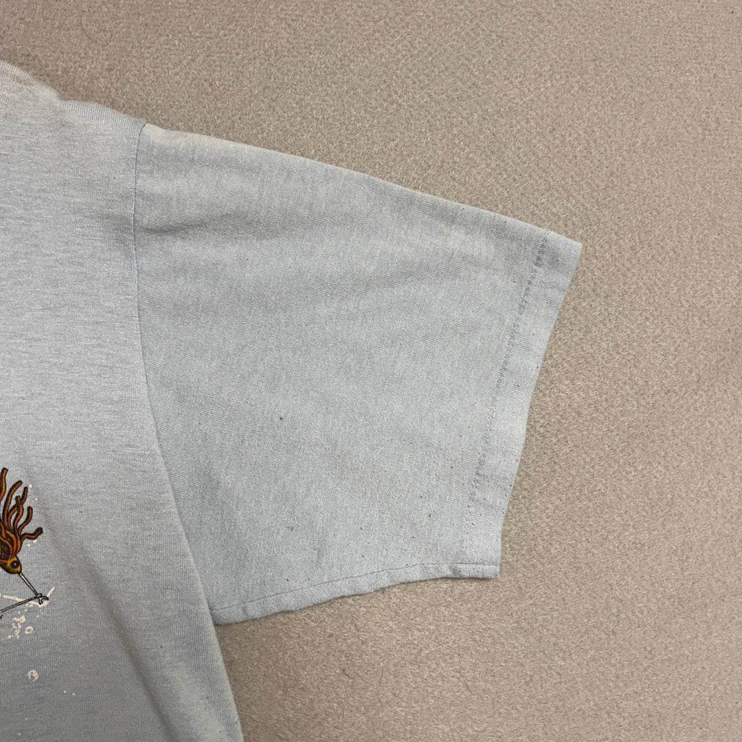 1985 LSJ Sportswear Bass Fish Light Blue Shirt Size Large