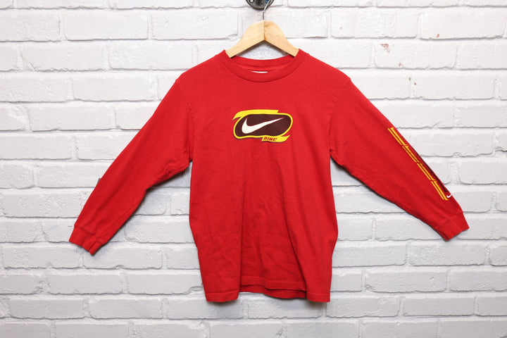 2000s kids size nike red long sleeve tee shirt size medium