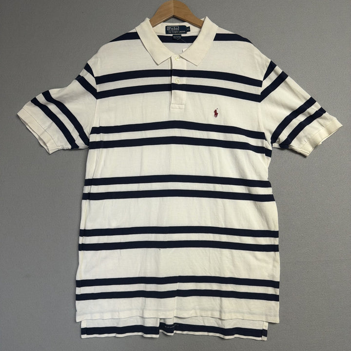 Vintage Ralph Lauren White and Blue Polo Shirt Size XL