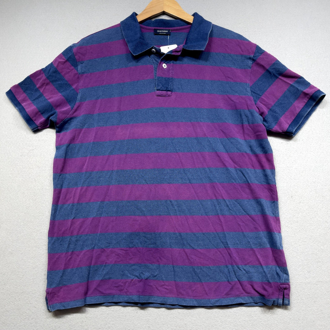 Gran Sasso Made In Italy Striped Cotton Polo Shirt Size Large