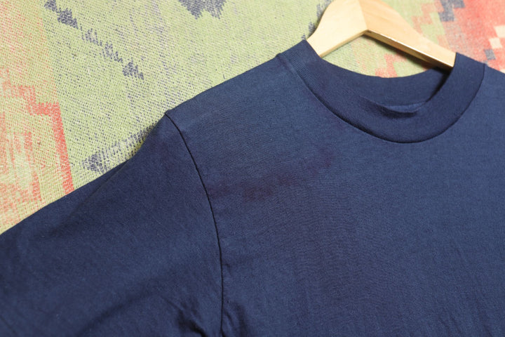 Hanes Beefy Vintage Blank Navy T Shirt 80s Medium