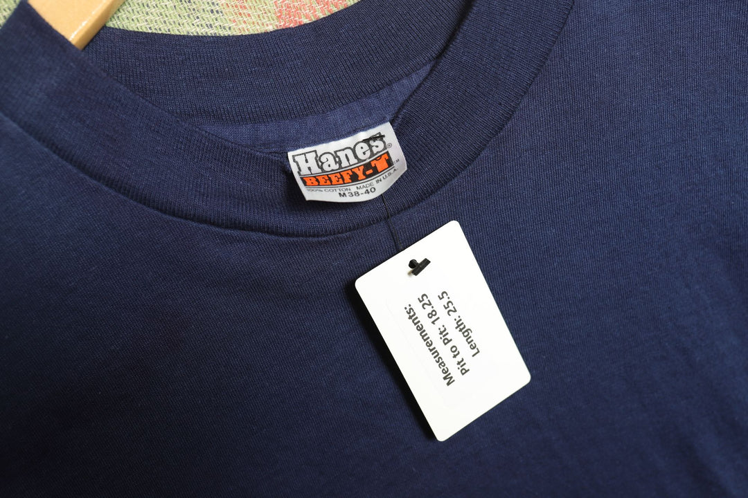 Hanes Beefy Vintage Blank Navy T Shirt 80s Medium