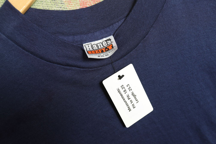 Hanes Beefy Vintage Blank Navy T Shirt 80s Medium