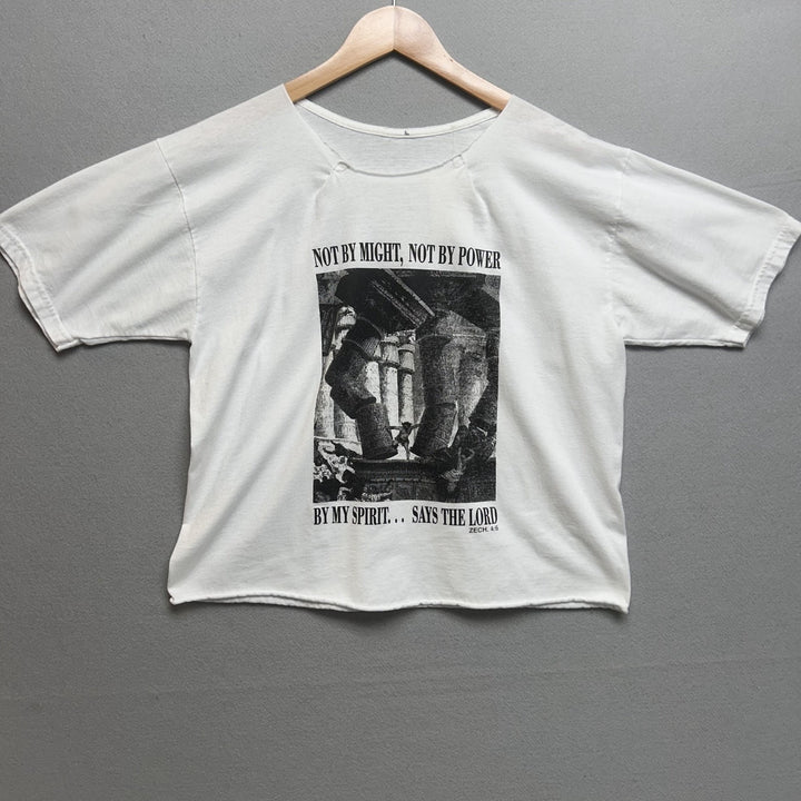 Not By Might Not By Power Cropped Jesus Tee White Size Large Double Sided