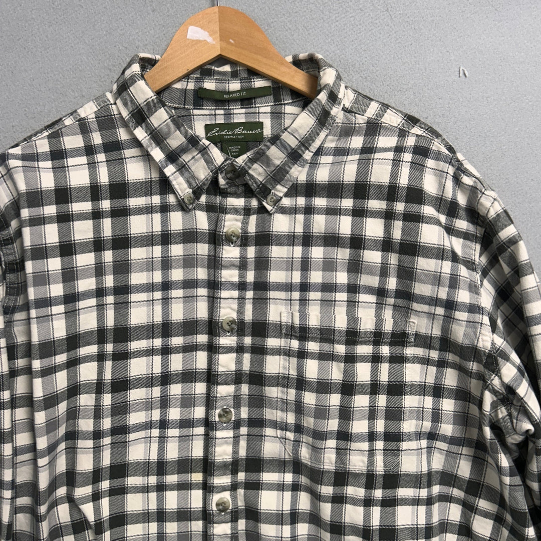 Eddie Bauer Black and White Plaid Shirt Size XXL