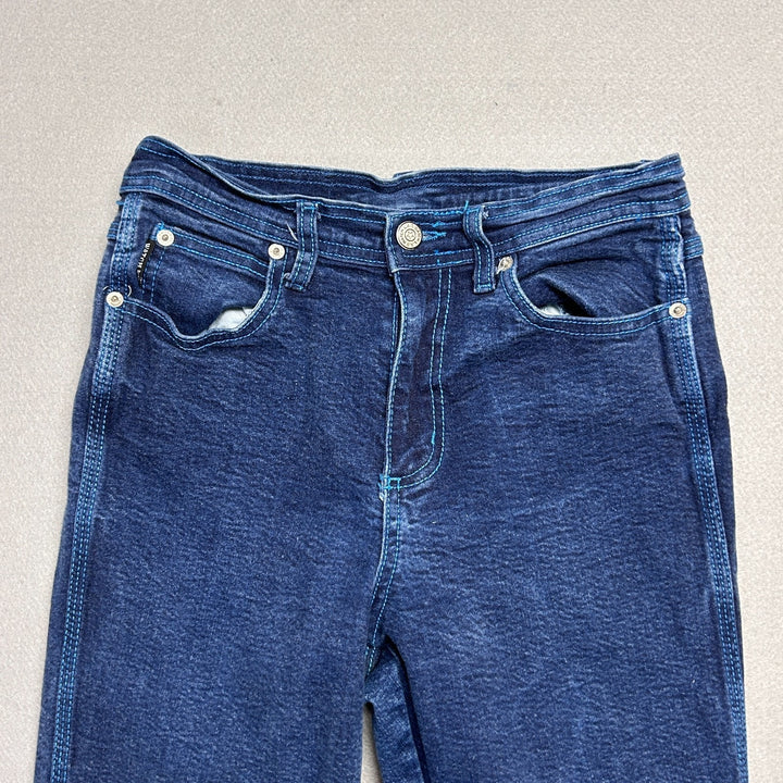 Vintage 80's Watch LA Women's Mid Rise Dark Wash Jeans W/ Blue Stitching 26 x 29