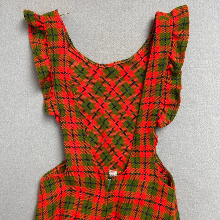 Vintage 70's Women's Orange Plaid Kitchen Dress W/ Pockets