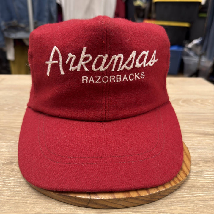 Vintage 80s Arkansas Razorbacks Wool Script Strap Back Hat
