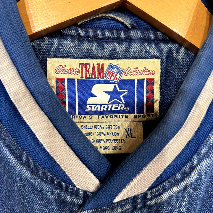 Vintage Dallas Cowboys Starter Denim Bomber Jacket Size XL