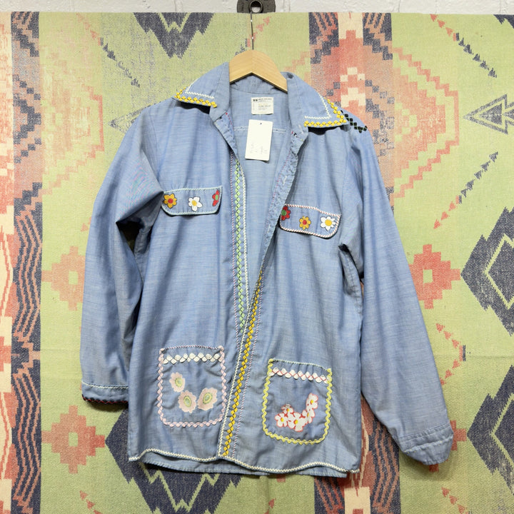 Big Mac Vintage Chambray Embroidered Button Down Shirt Jacket Medium 70s