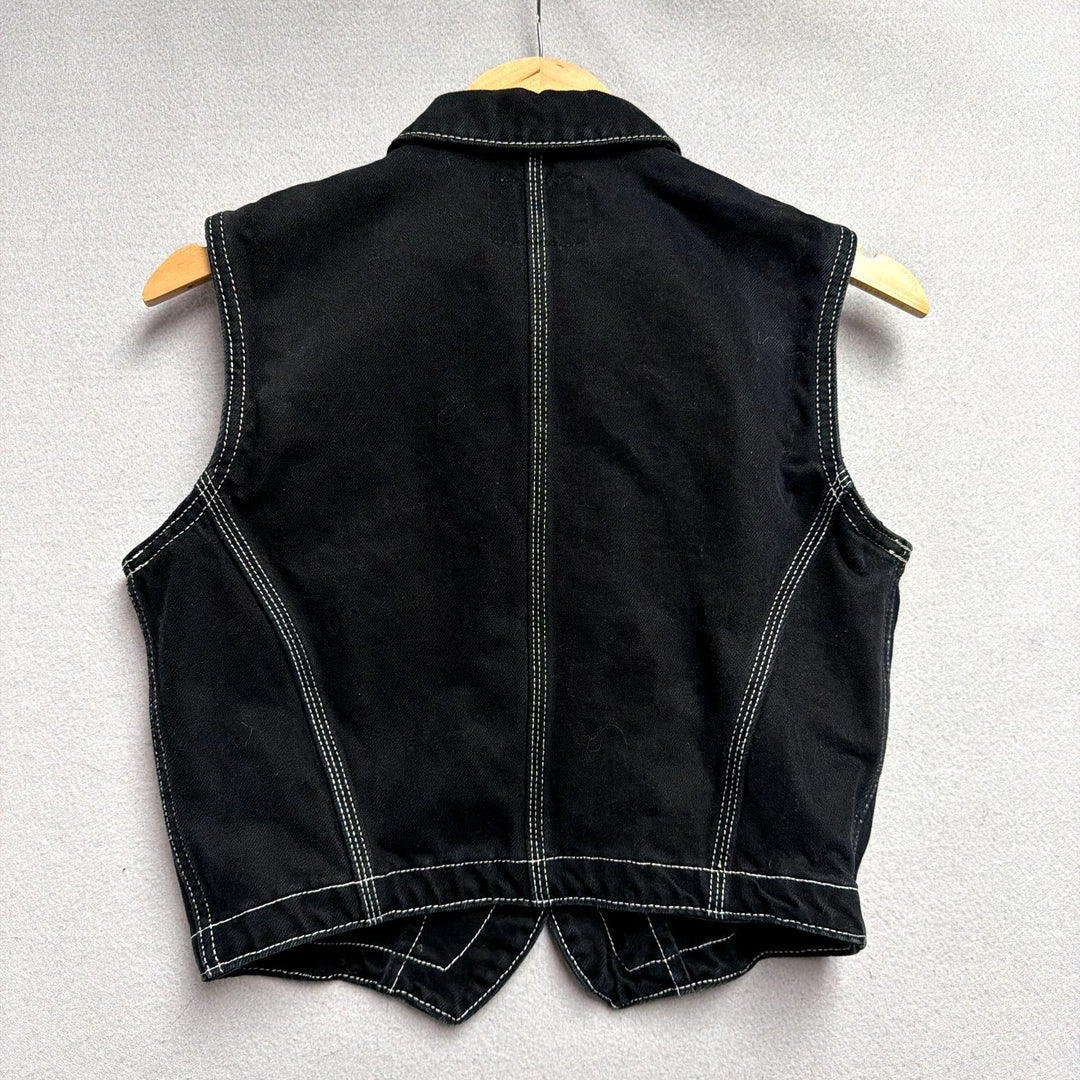 Vintage Women's Black Denim Vest Size Large