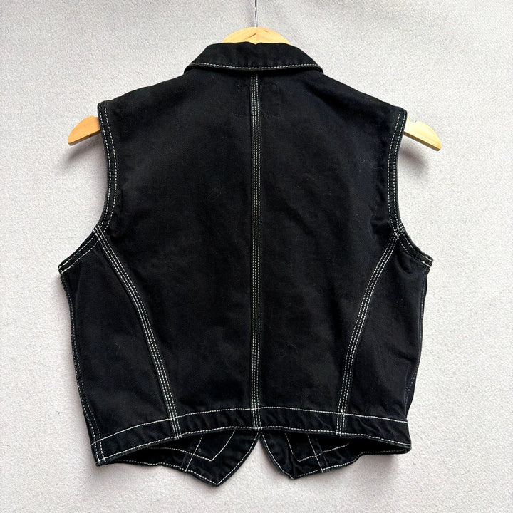 Vintage Women's Black Denim Vest Size Large