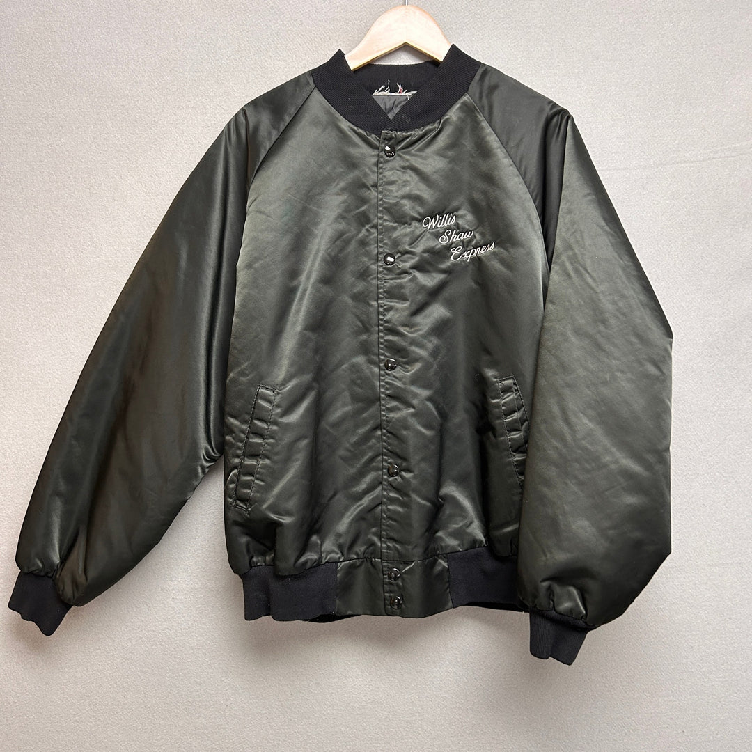 Vintage Willis Shaw Express Black Nylon Trucker Bomber Jacket Size XXL