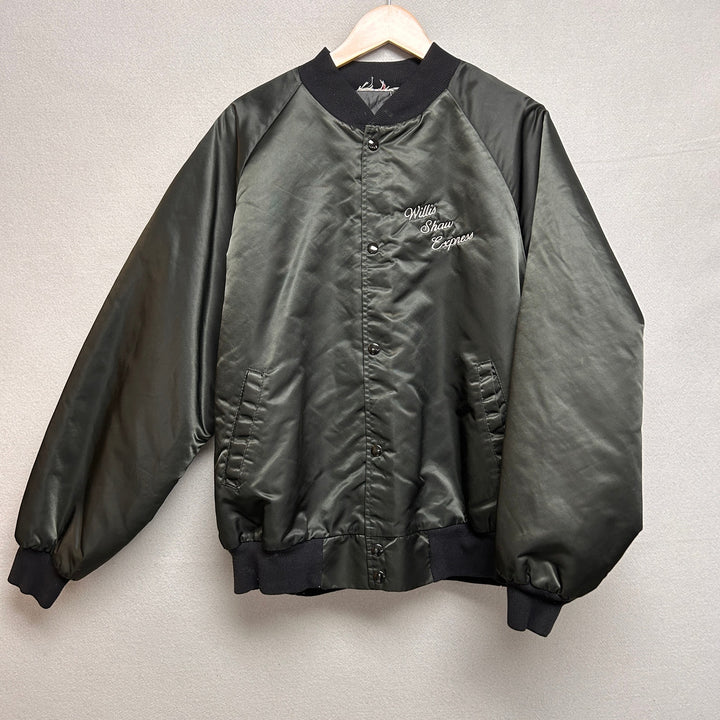 Vintage Willis Shaw Express Black Nylon Trucker Bomber Jacket Size XXL