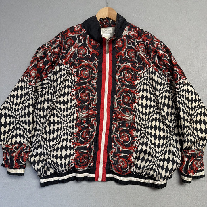 Vintage Adolfo Sport Checkered Baroque Windbreaker Jacket Size XL